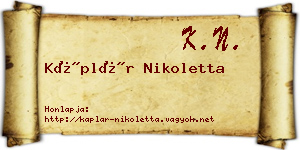 Káplár Nikoletta névjegykártya
